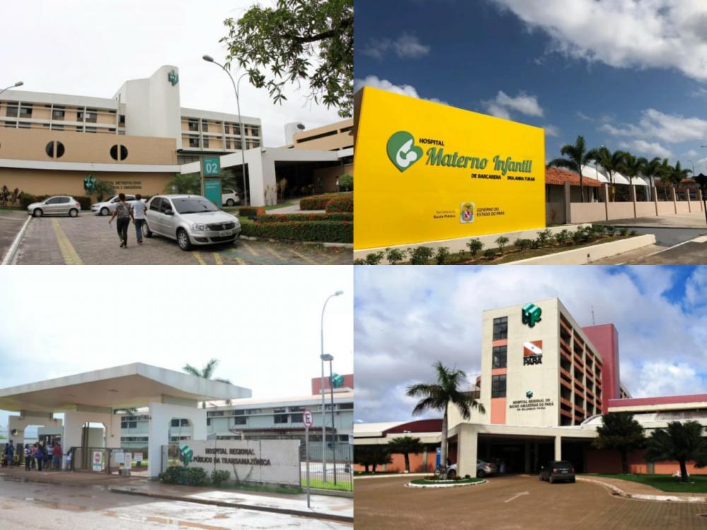 Fachadas dos hospitais de Ananindeua, Barcarena, Altamira e Santarém